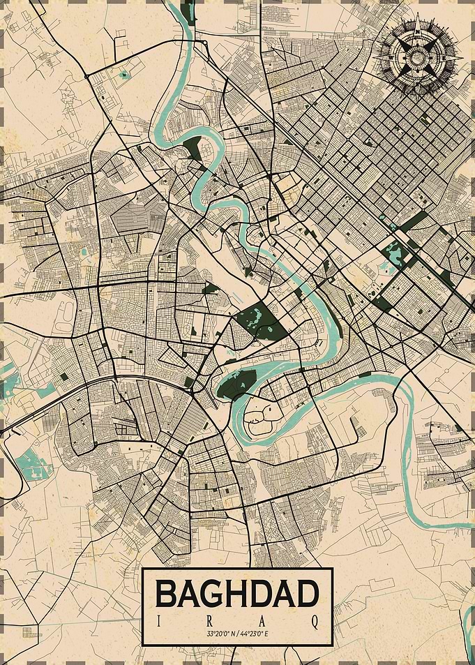 Baghdad City map Vintage