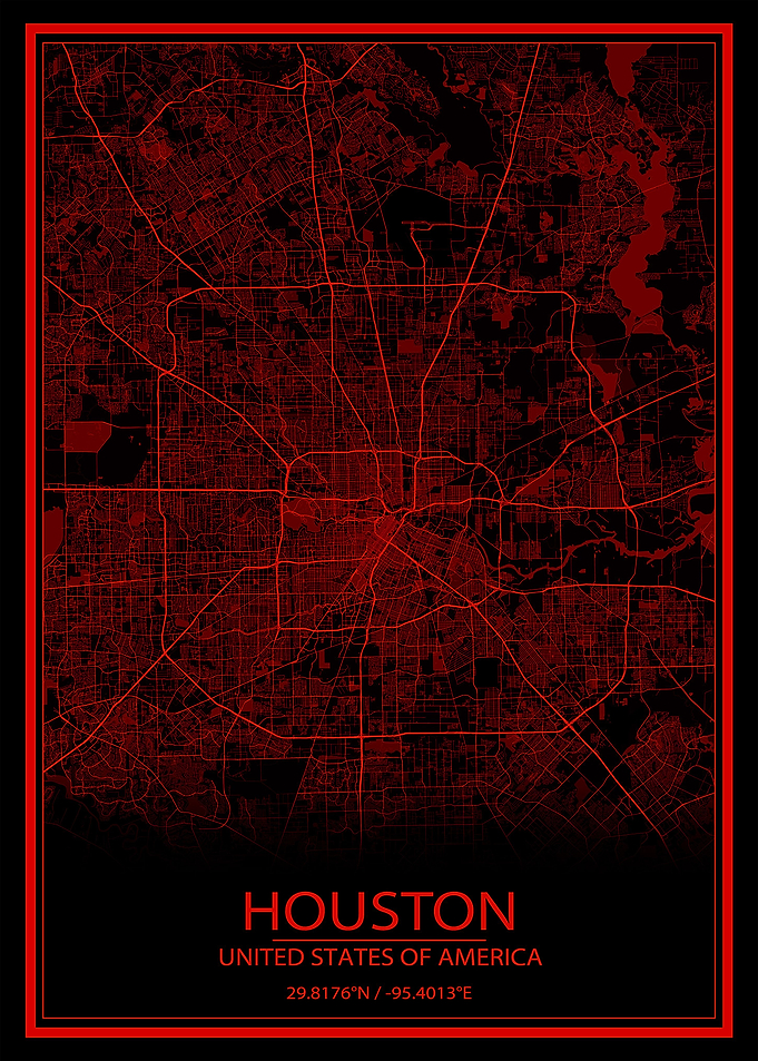 Houston Black and Red Map