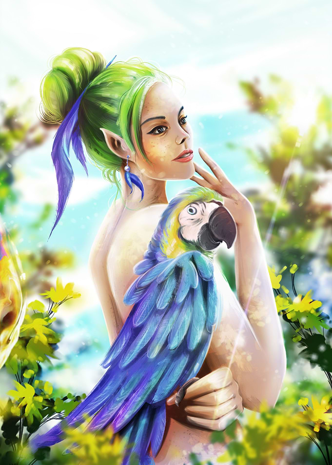 Girl with Macaw