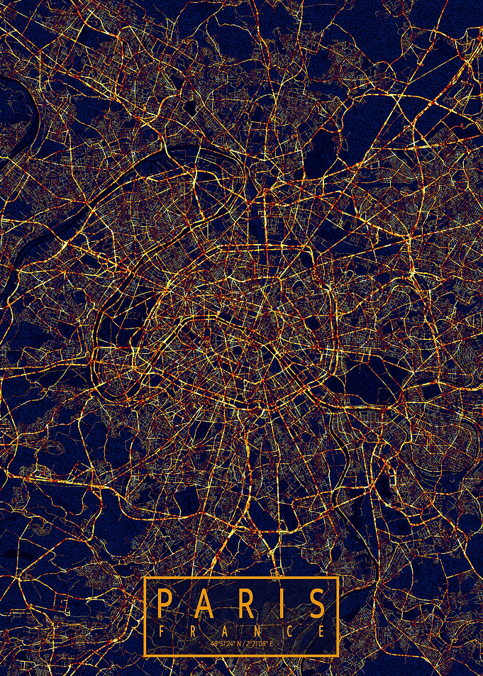Paris Map City At Night