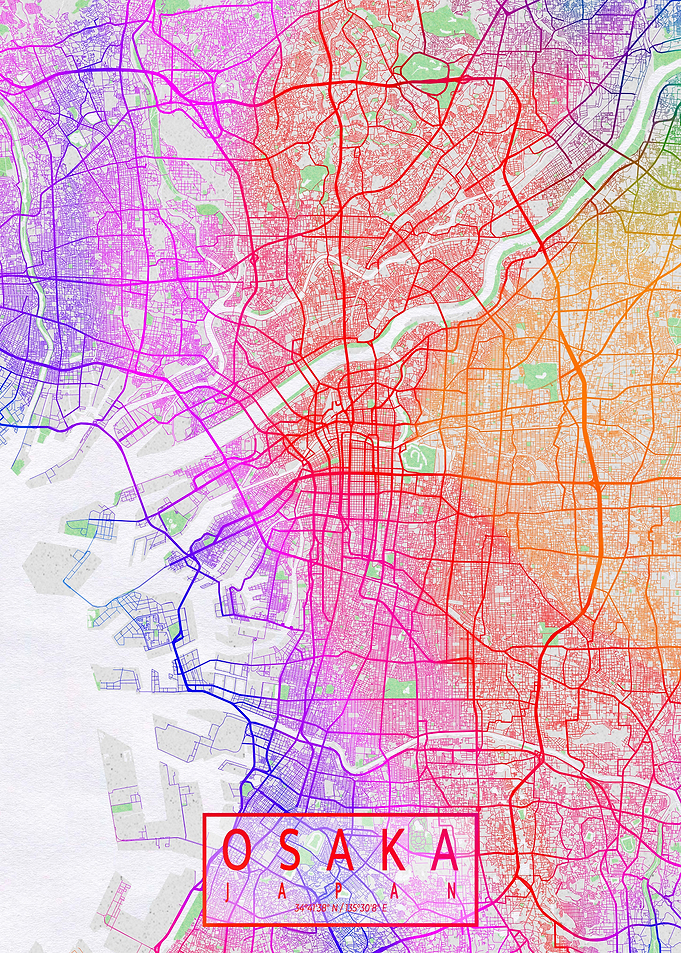 Osaka City Map Colorful