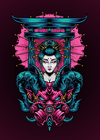 Cyber Geisha with Gas Mask