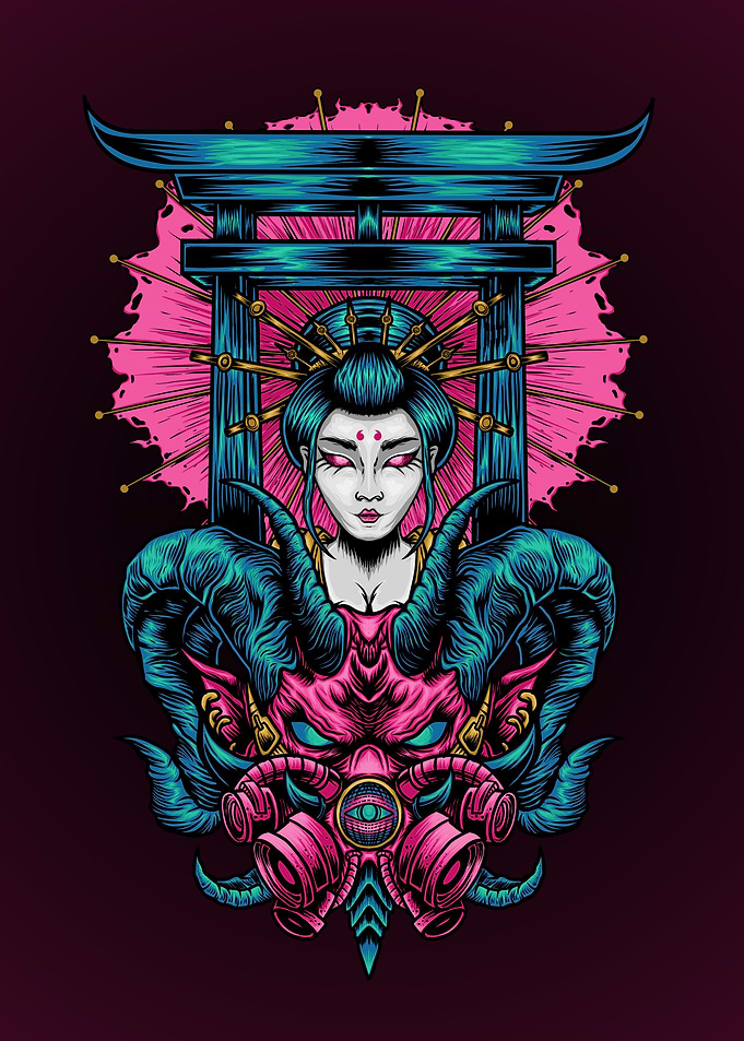 Cyber Geisha with Gas Mask