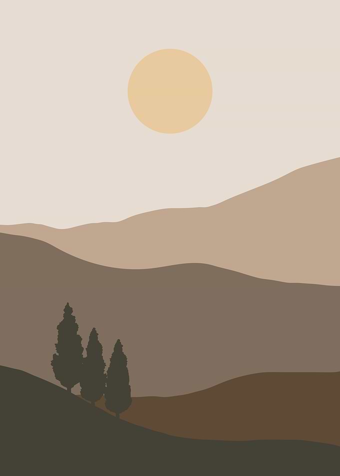 Sunset with mountain tree