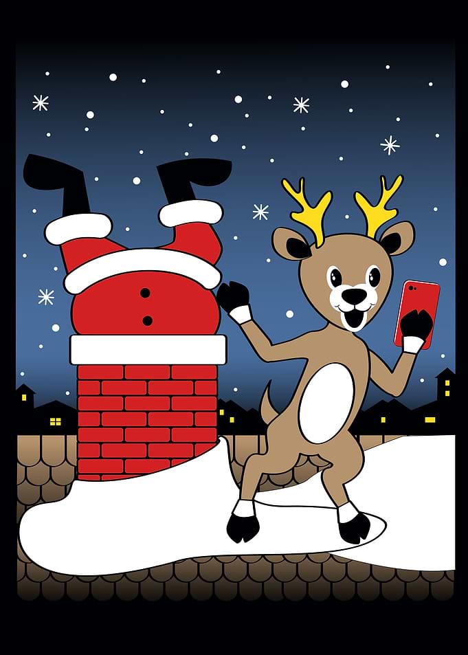 Santa stuck deer selfie