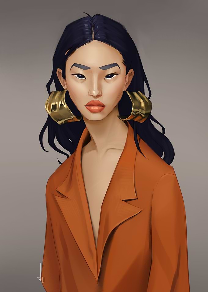 Asian Woman in Orange Coat
