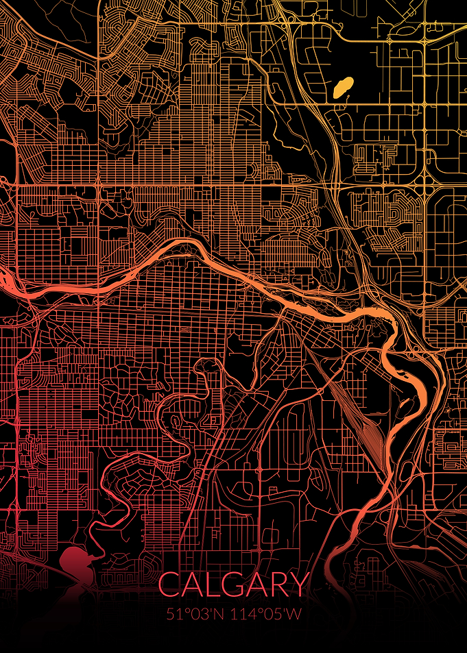 Calgary Map Black Orange