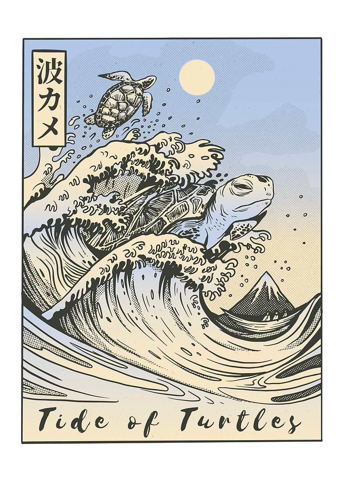 Ukiyo e wave turtles