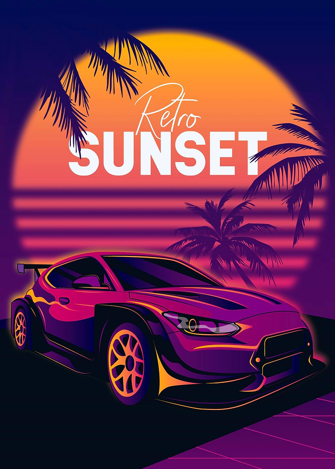 Retro Sunset Car