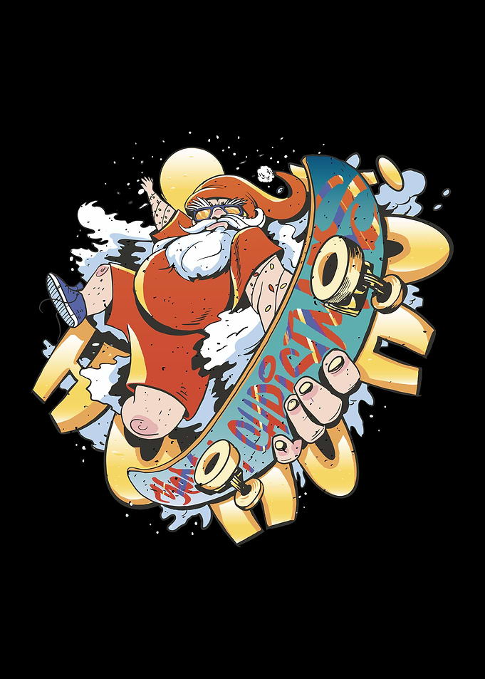 Santa Claus skateboarding