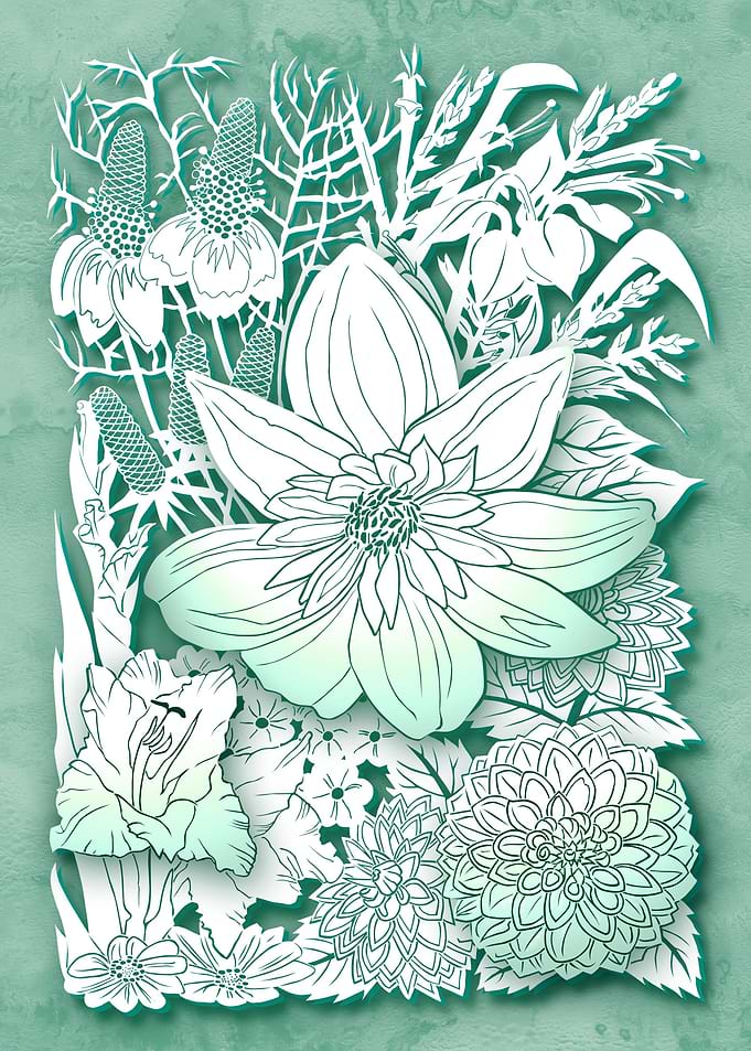 Paper cut Flowers 1 Green