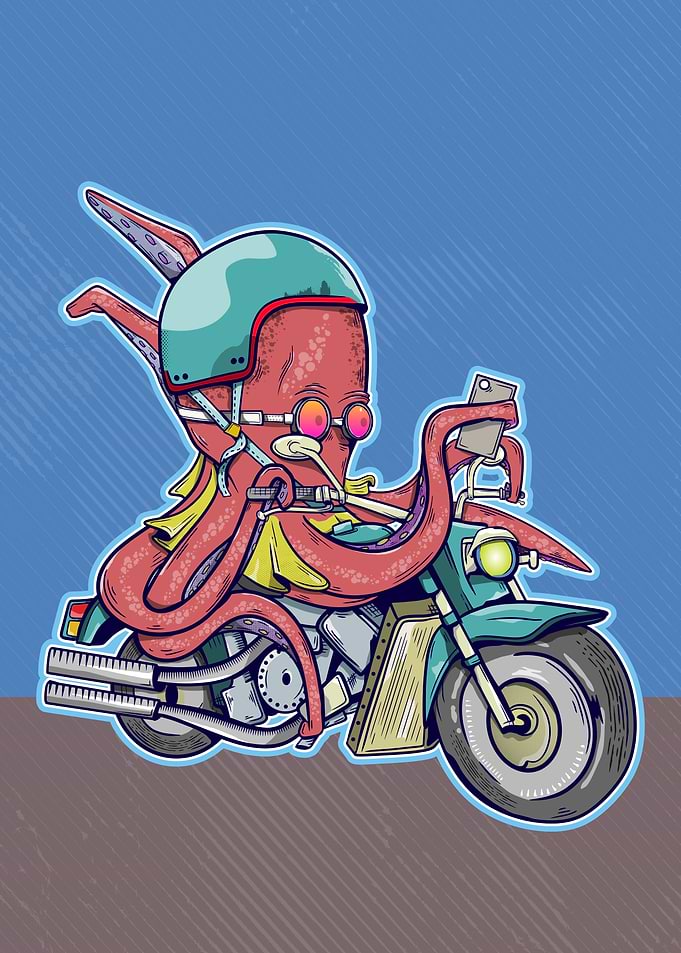 Octopus riding motorcycle