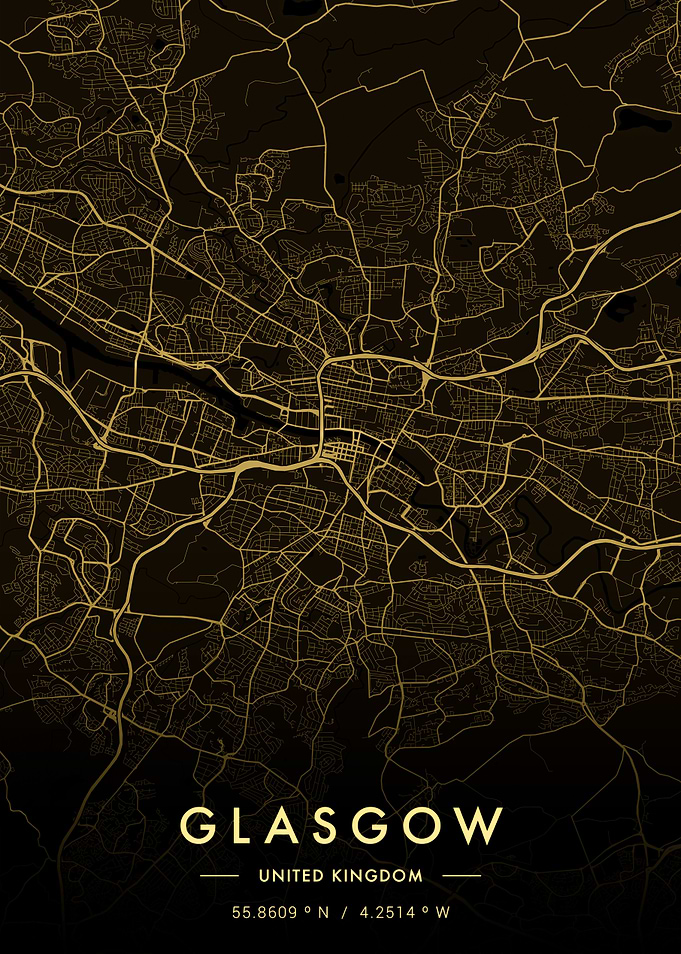 Glasgow City Map Gold