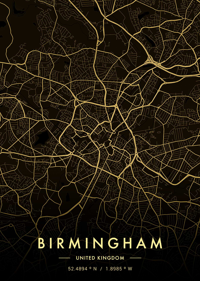 Birmingham City Map Gold