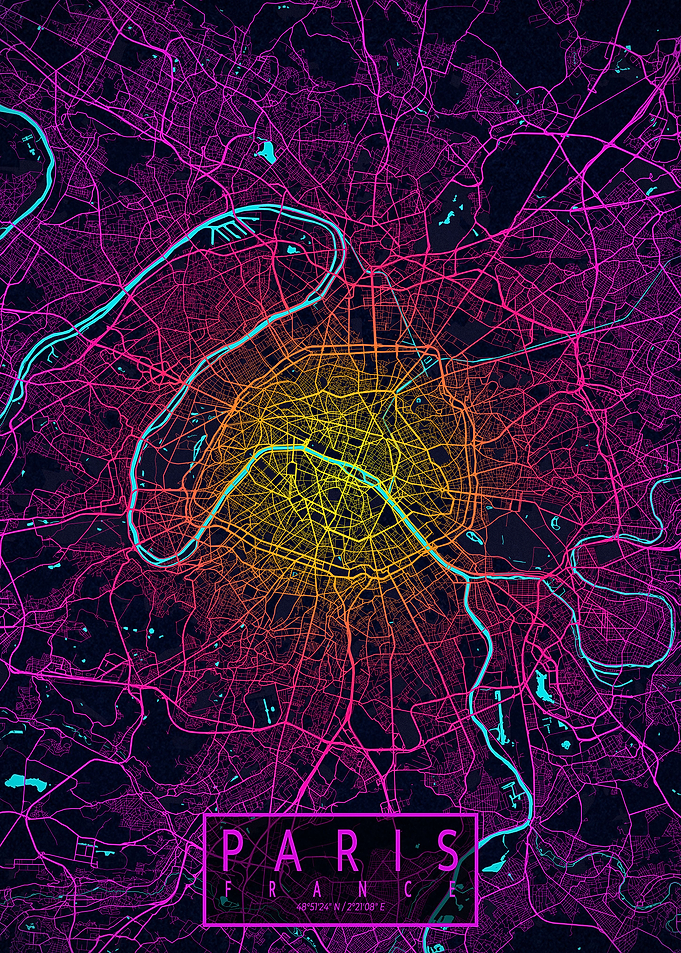 Paris City Map Neon