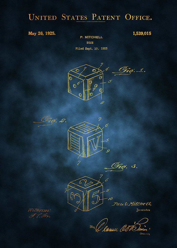 33 Dice Patent Print 1925