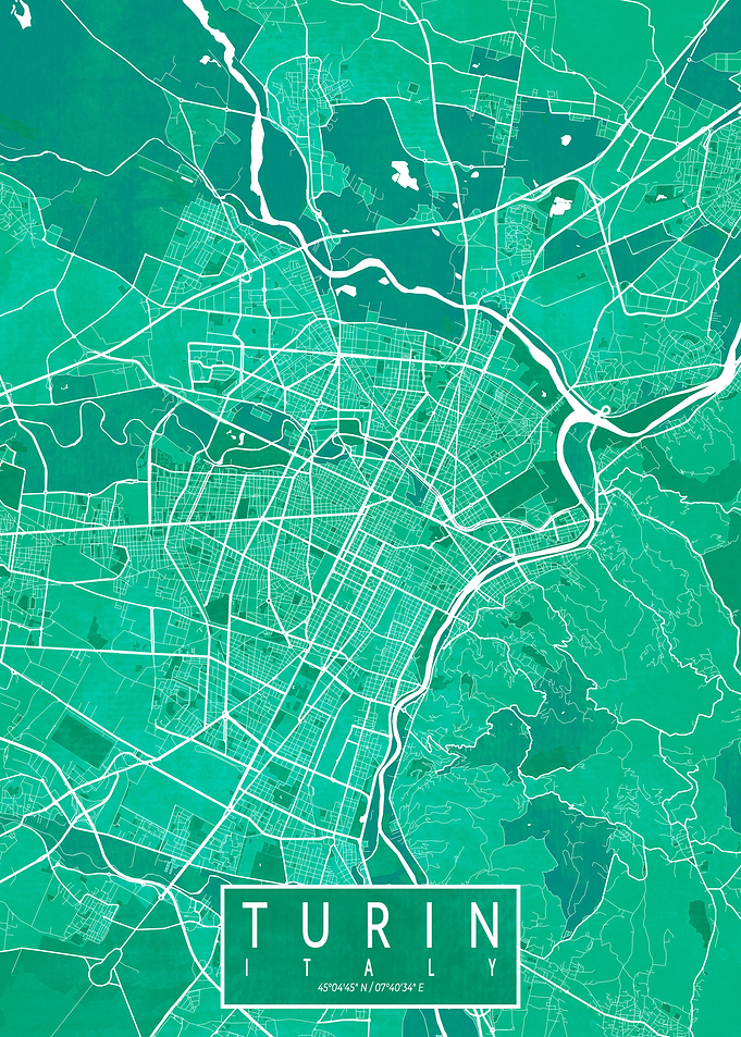 Turin City Map Watercolor