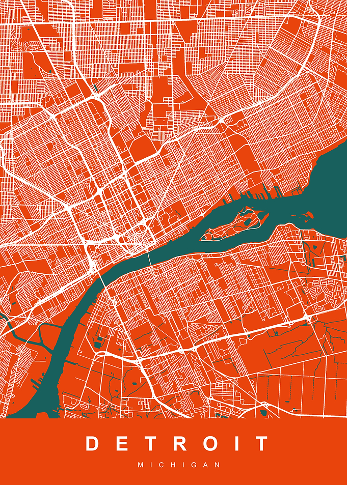 DETROIT Map MICHIGAN USA
