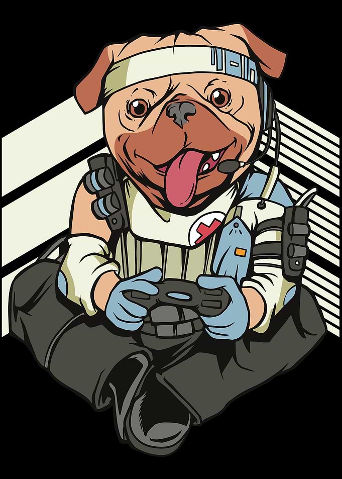 Funny Gamer Pug Dog