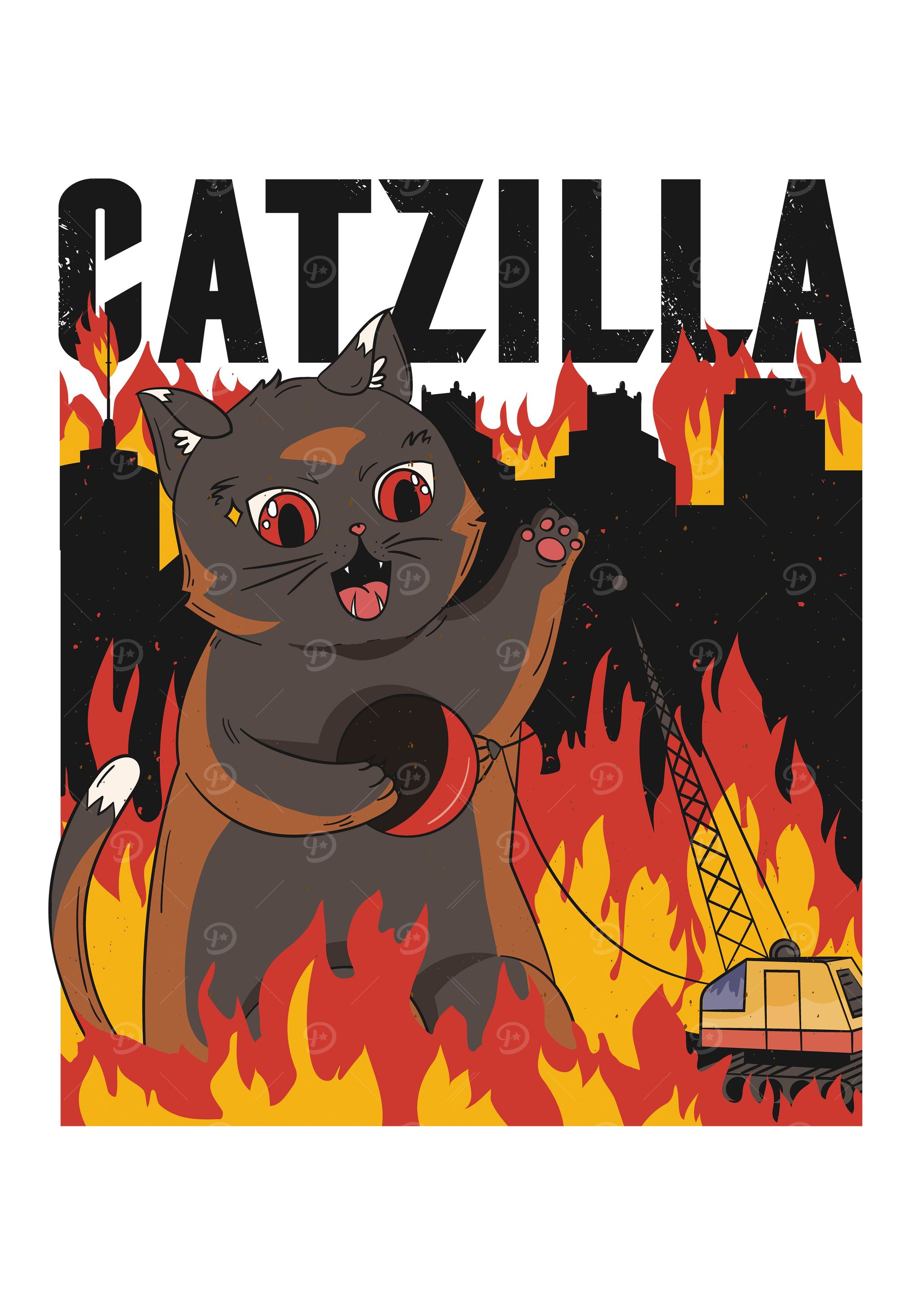 Giant cat with demolition