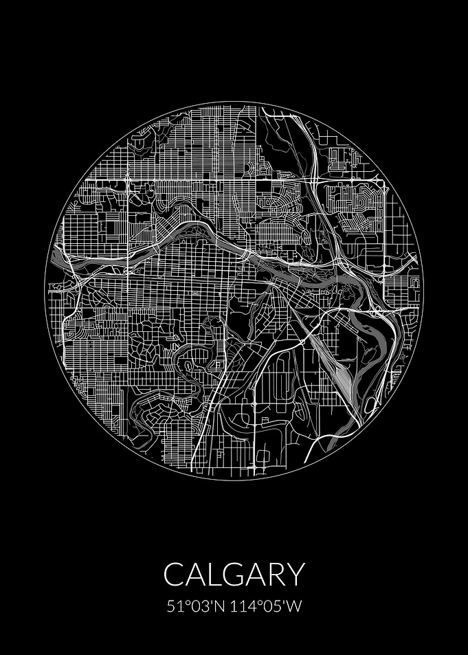 Calgary City Map Black
