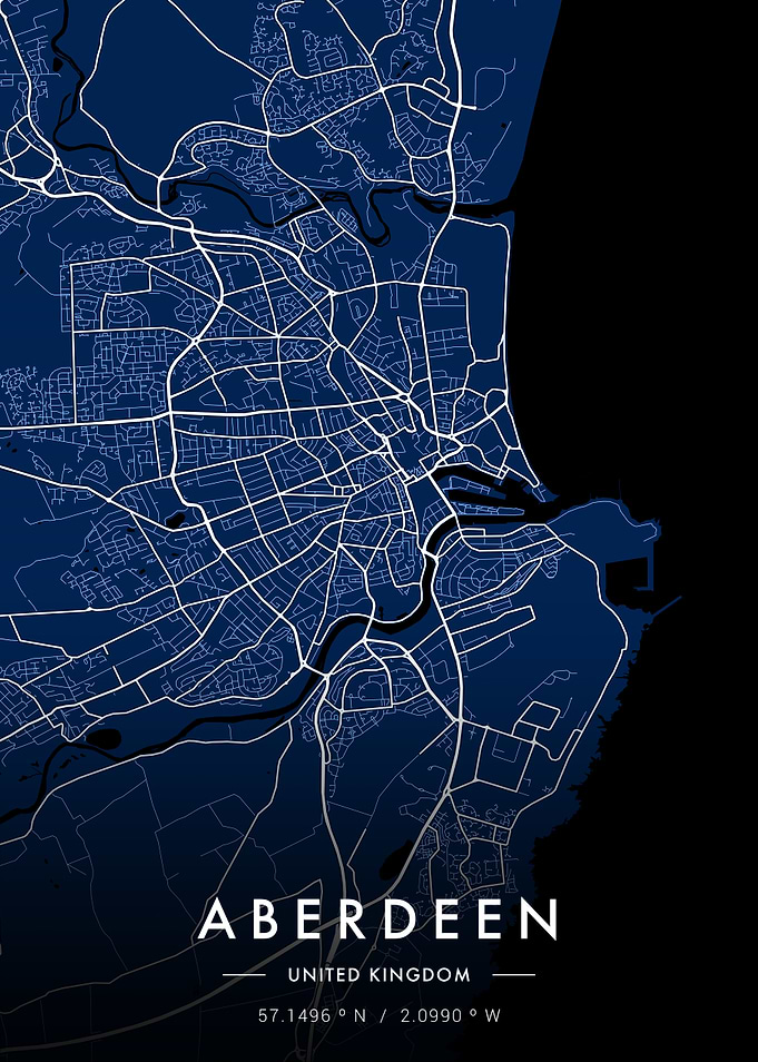 Aberdeen City Map Blue