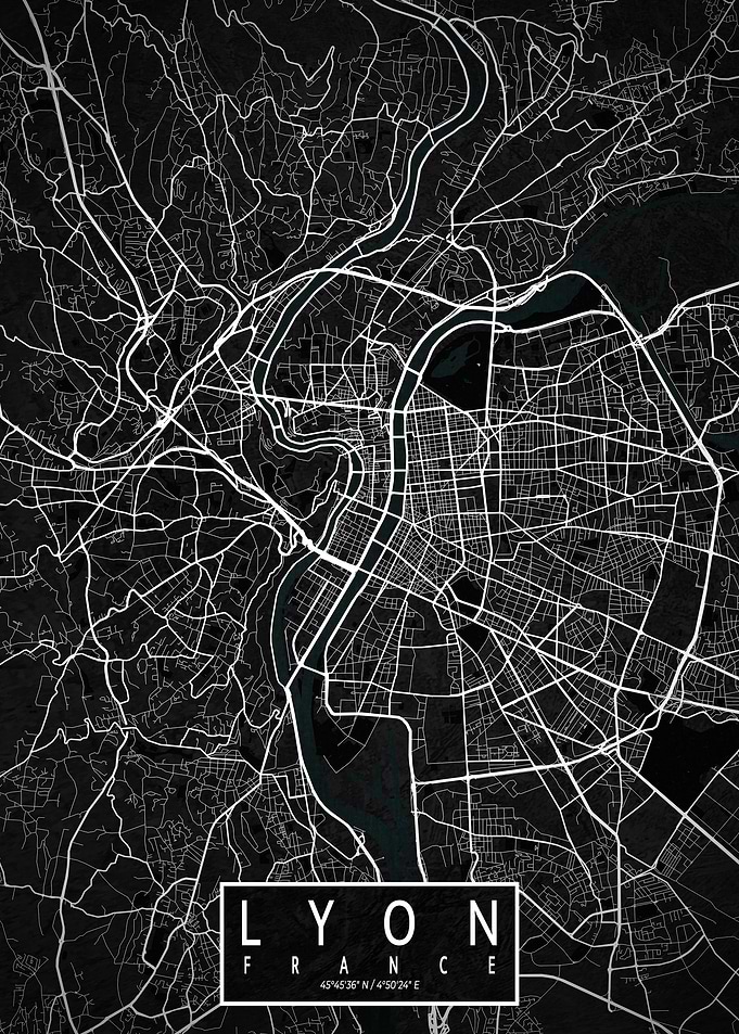 Lyon City Map Dark