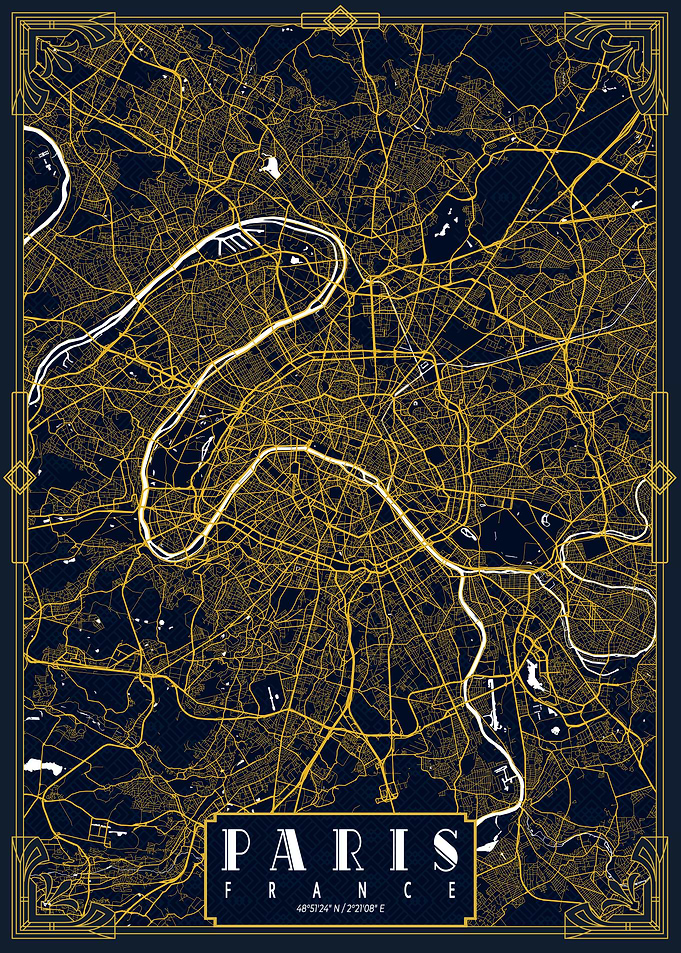 Paris City Map Art Deco