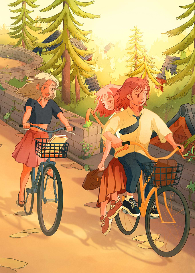 Friends bycicling