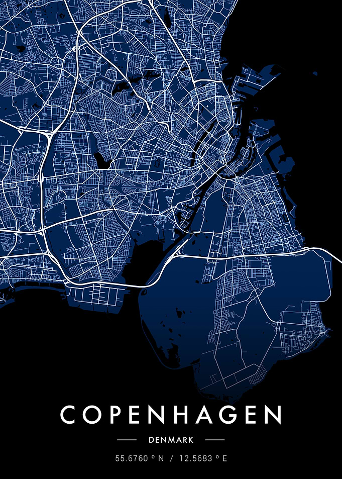 Copenhagen City Map Blue