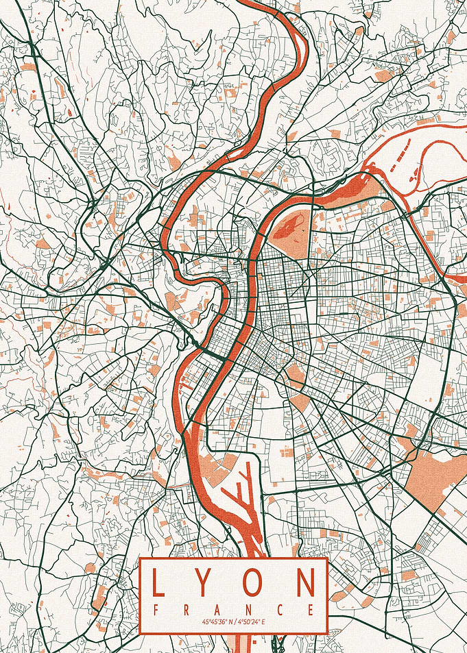 Lyon City Map Bohemian