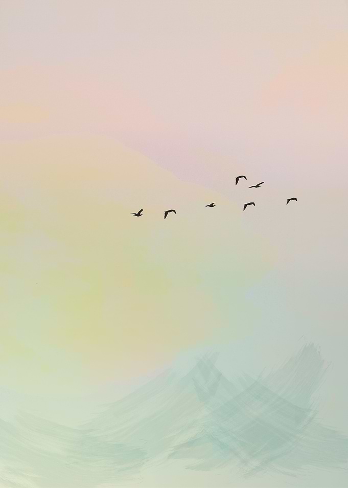 Birds in pastel sky