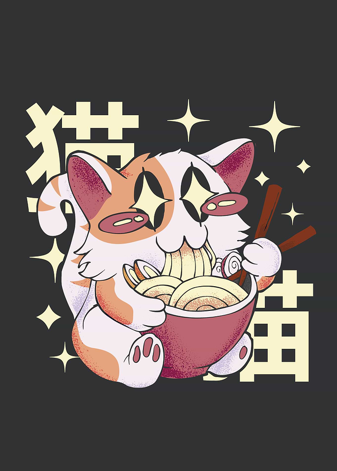 Cat eating ramen