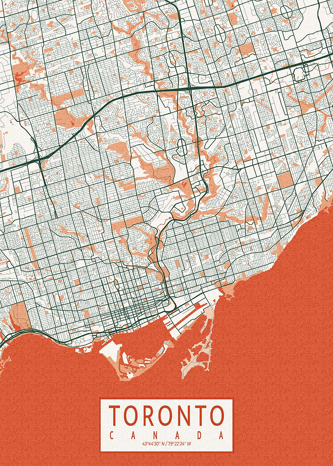 Toronto City Map Bohemian