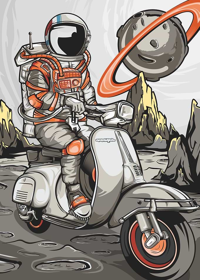 Ride vespa to moon