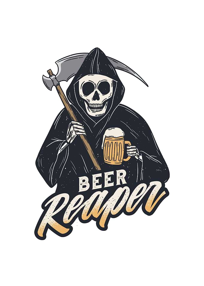 Grim reaper drinking beer