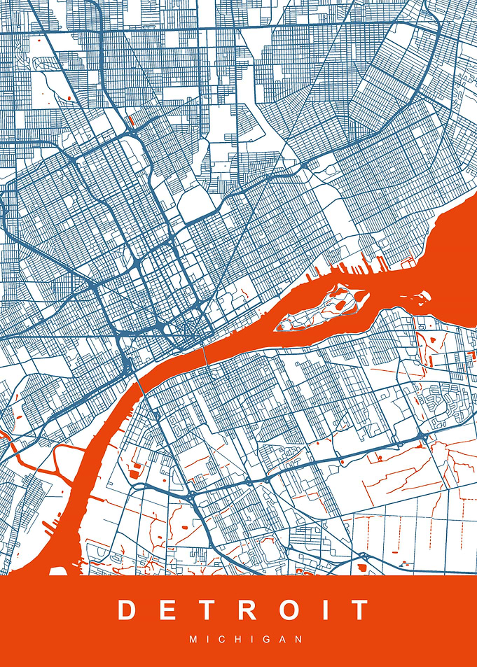 DETROIT Map MICHIGAN