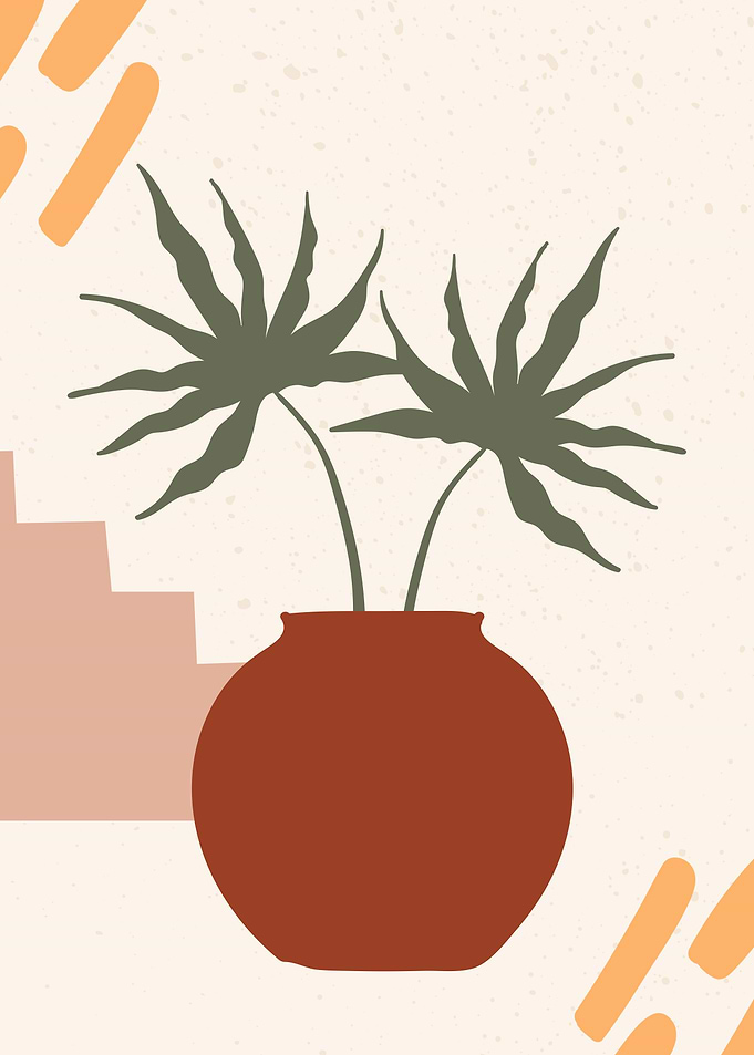 Botanical leaf vase art