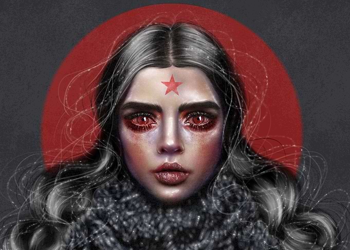 Girl with red star