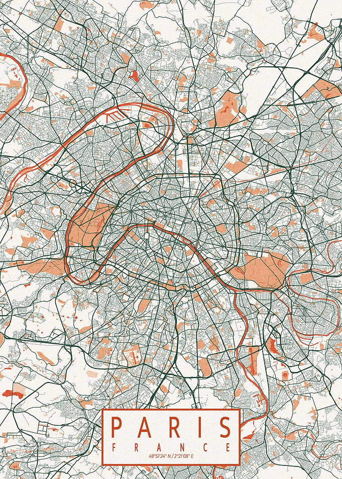 Paris City Map Bohemian