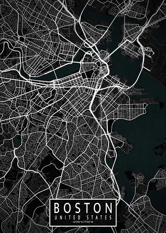 Boston City Map Dark