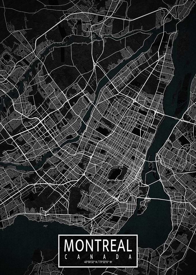 Montreal City Map Dark