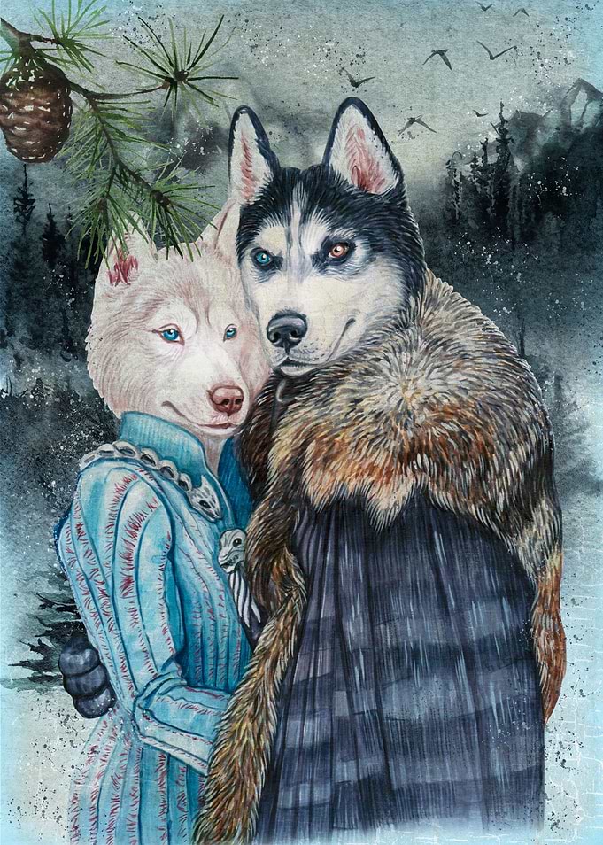 A dog couple in love
