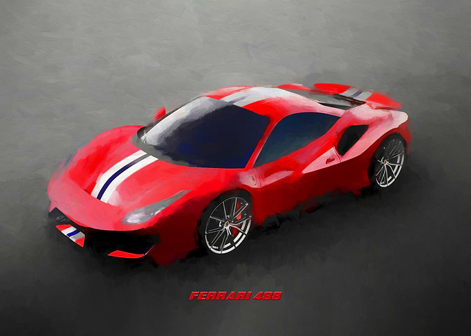 ferrari 488 in watercolor