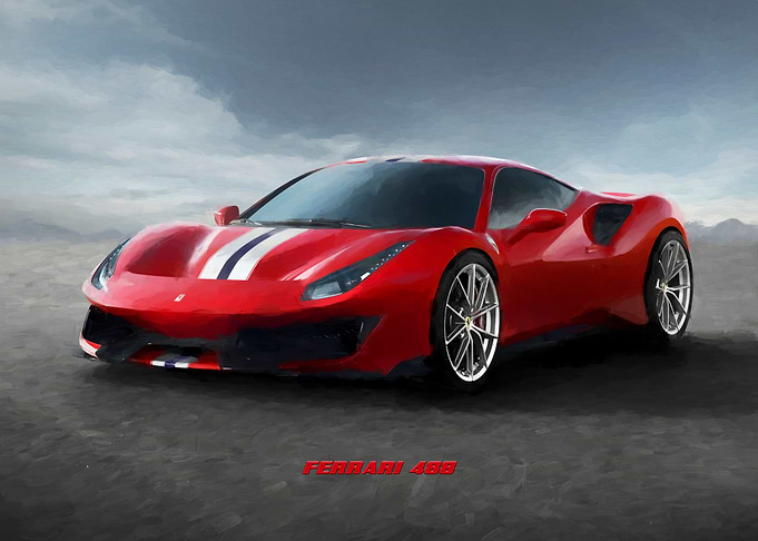 Ferrari 488 in watercolor