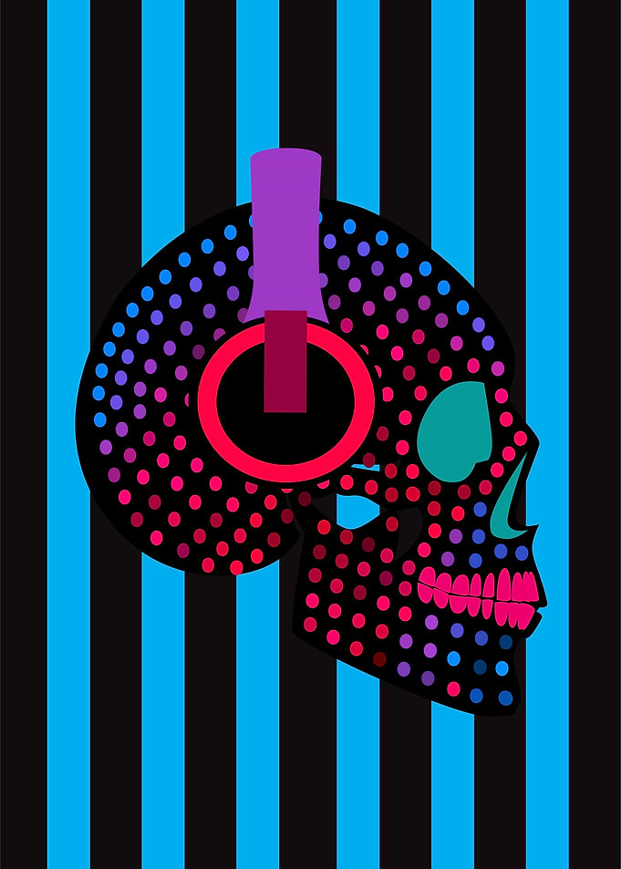 Skull icon halftone neon