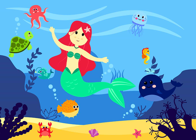 Mermaid underwater cartoon