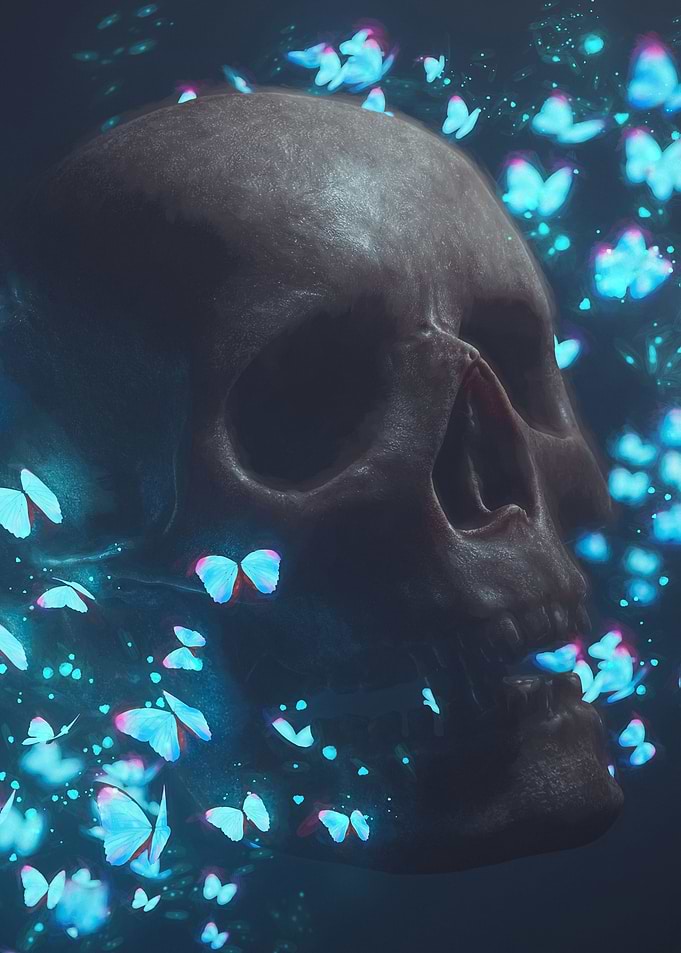 Blue Butterfly Skull