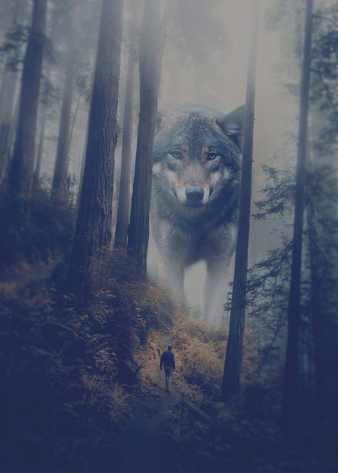 Wolf In A Misty Forest