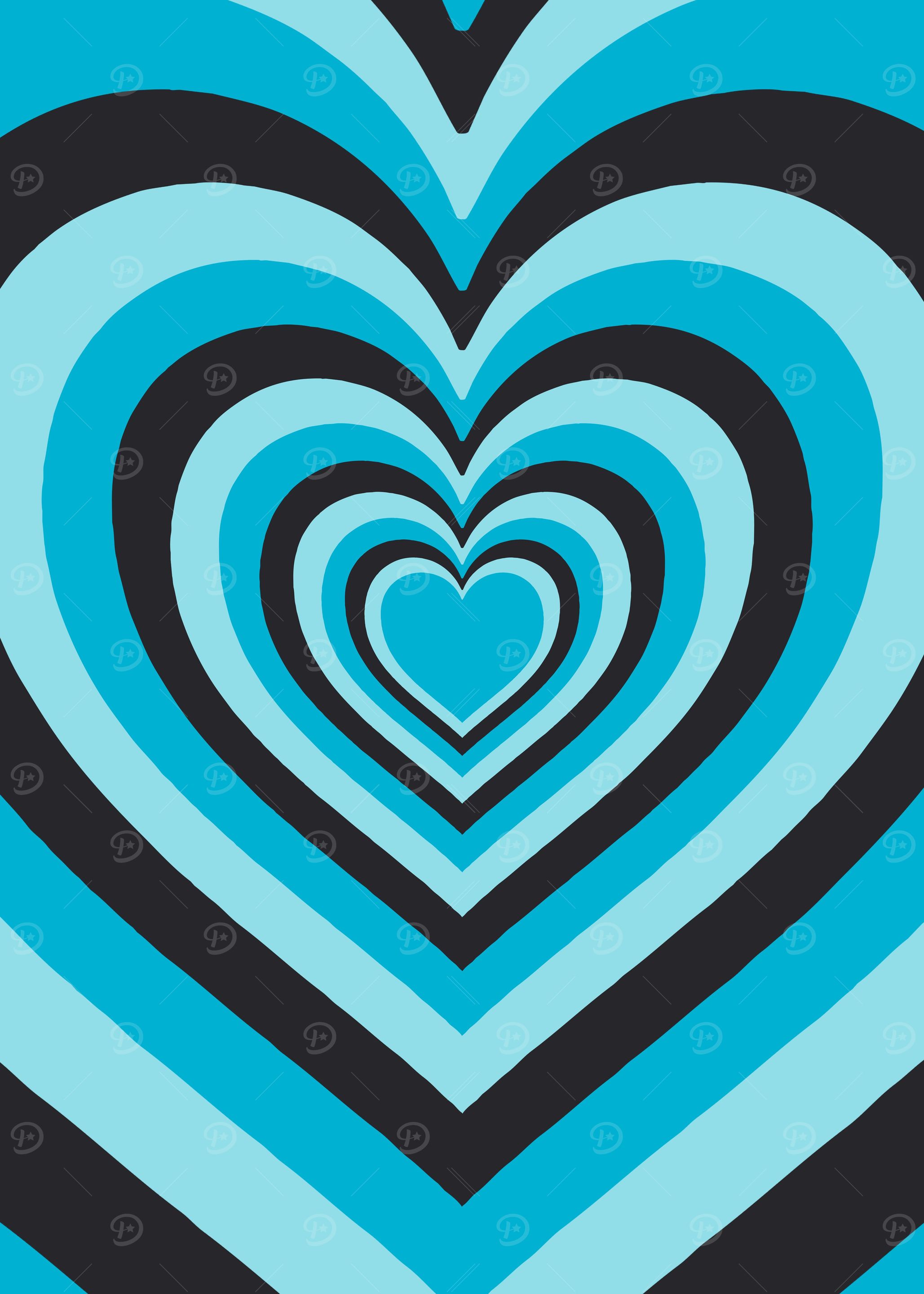 Retro Hypnotic Blue Hearts